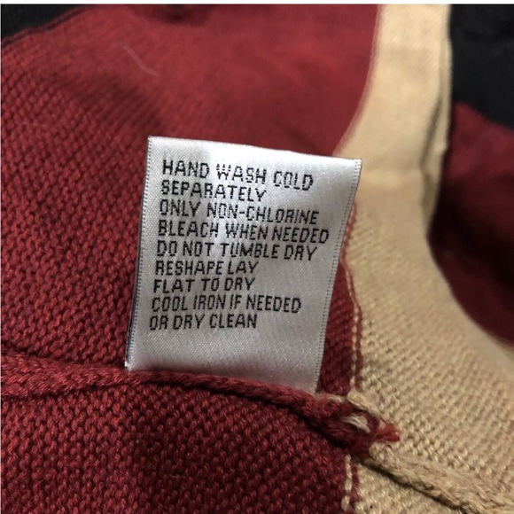 Jamie Gries Sweater Wrap Maroon Black & Camel Poncho - Picture 6 of 6